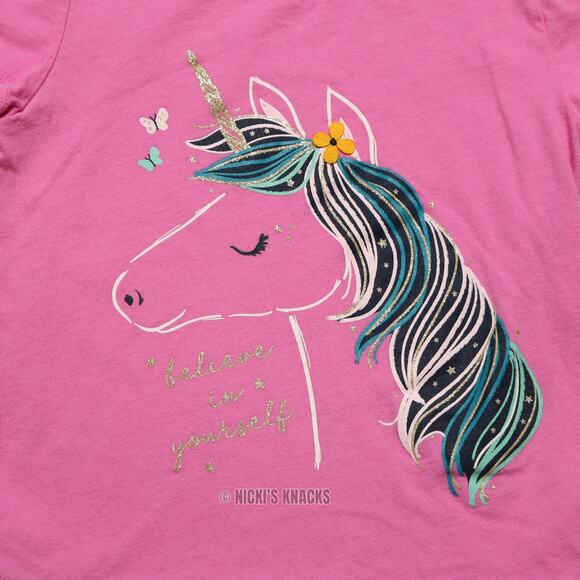 4/$20 - Carters Girls Short Sleeve T-Shirt Pink Unicorn Ruffle Trim Size 8 - Picture 3 of 7
